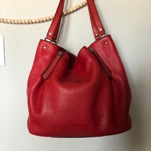 Red Burberry leather bag and bear charm bundle
